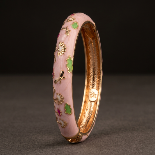 Blush Pink Floral Enamel/Meenakari Bracelet - Avalna Indian Bracelet Online