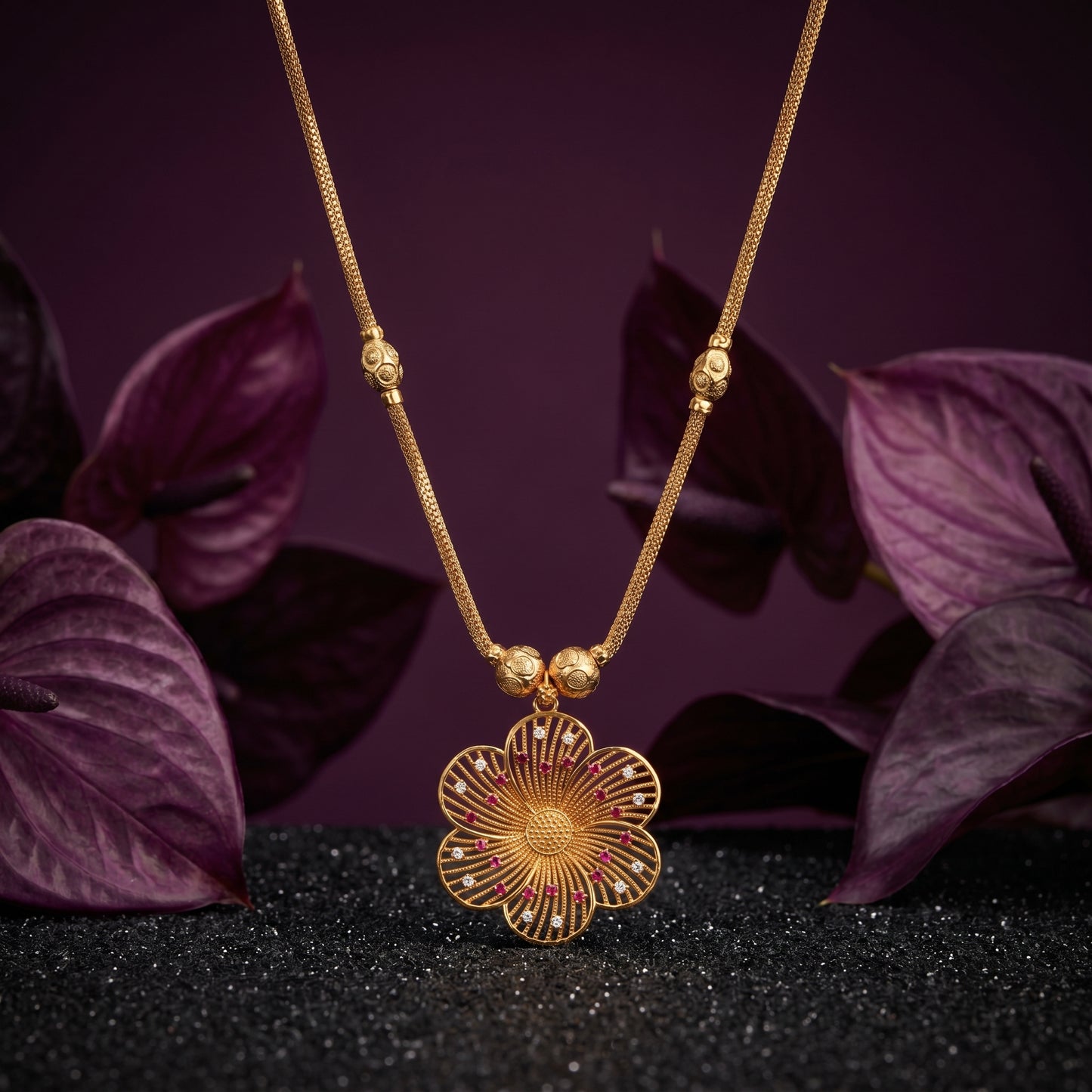Gold Plated Filigree Flower Pendant Chain