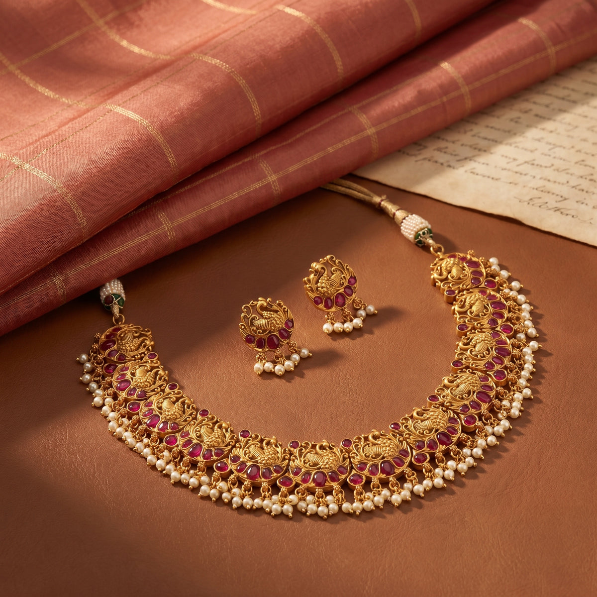 Majestic Peacock Matte Necklace view 6 — Avalna, Arcot Tamil Nadu