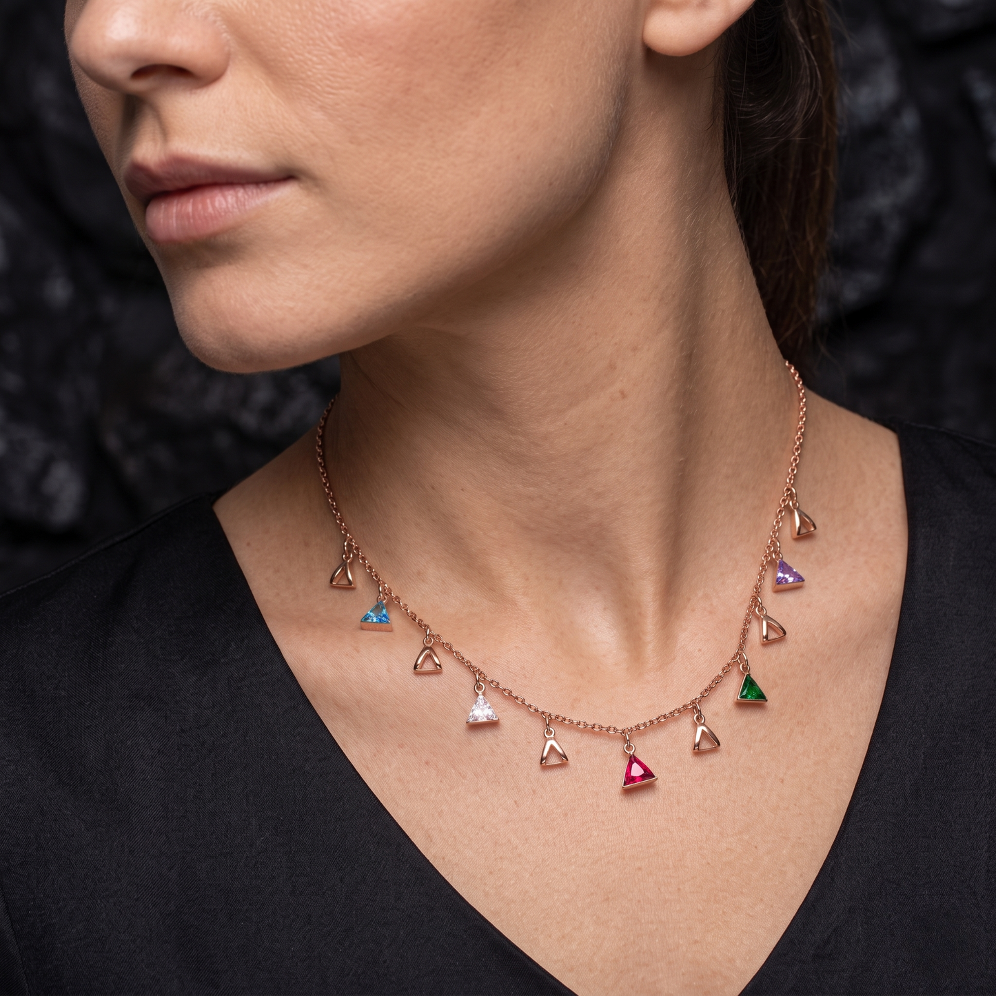 Multi-Color Triangle Charm Necklace