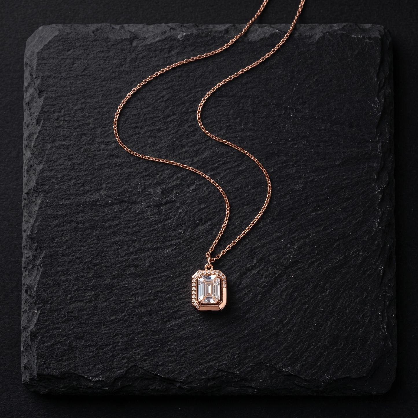 Anti-Tarnish Emerald Cut Clear Stone Pendant Necklace