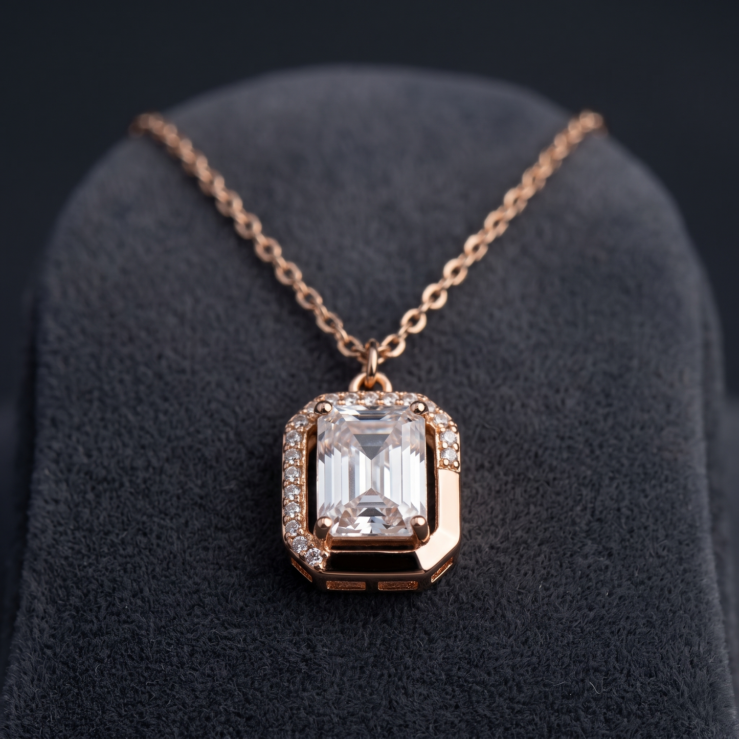 Anti-Tarnish Emerald Cut Clear Stone Pendant Necklace