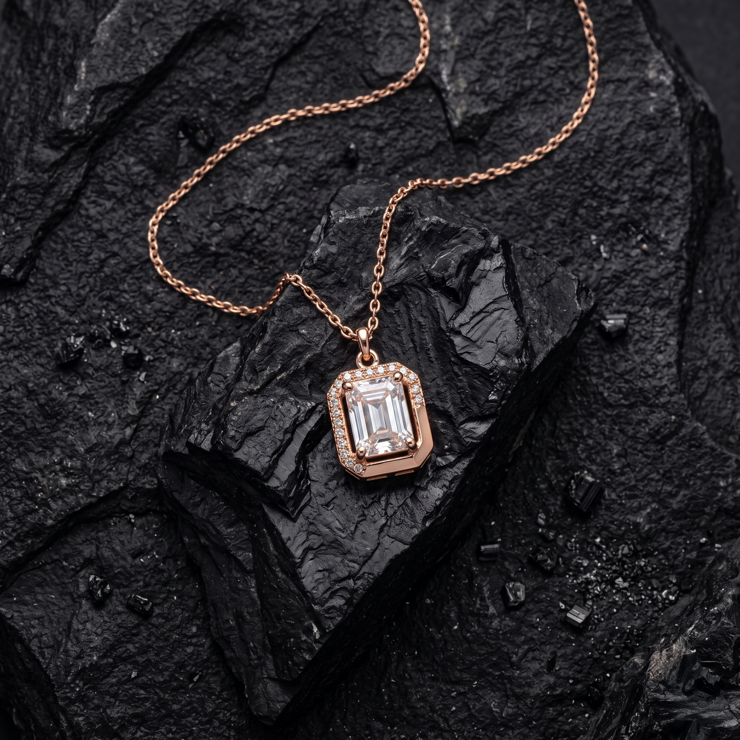 Anti-Tarnish Emerald Cut Clear Stone Pendant Necklace