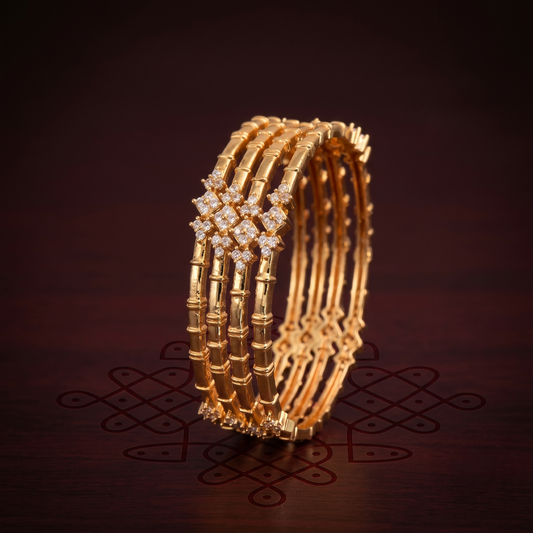 Bamboo Inspired Gold Plated AD Bangle (Set of 4) - Avalna South Indian Bangles Online