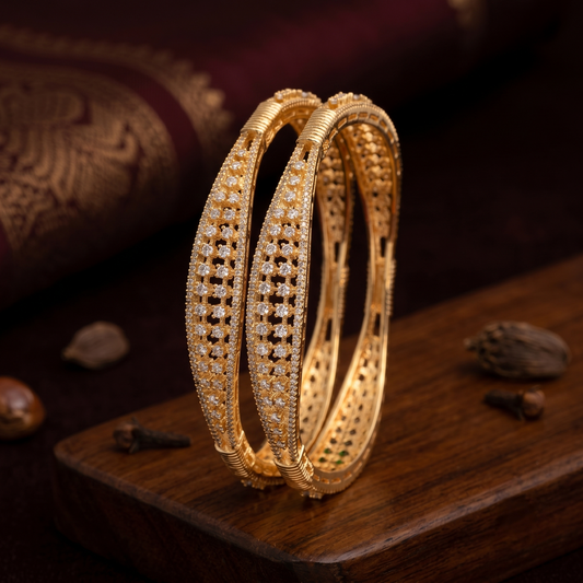 Diamond Pattern Gold Plated AD Bangle - Avalna South Indian Bangles Online
