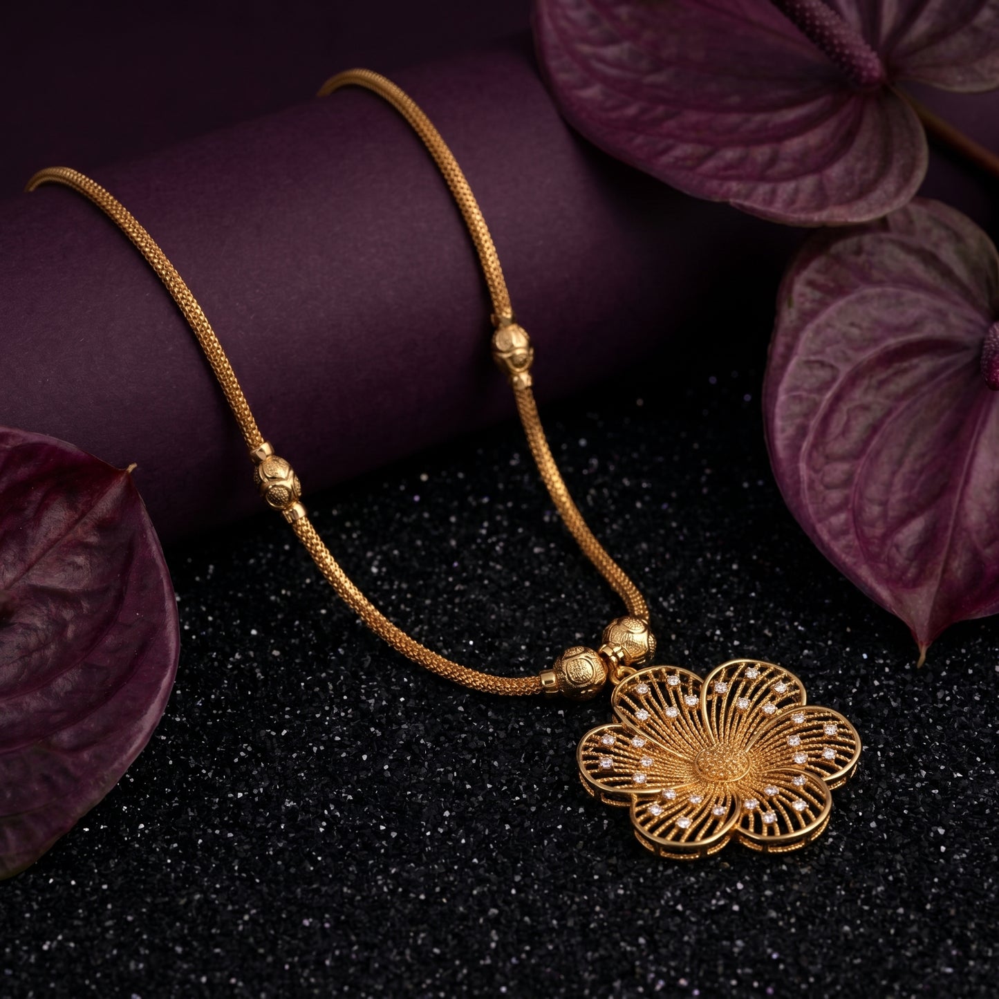 Gold Plated Filigree Flower Pendant Chain