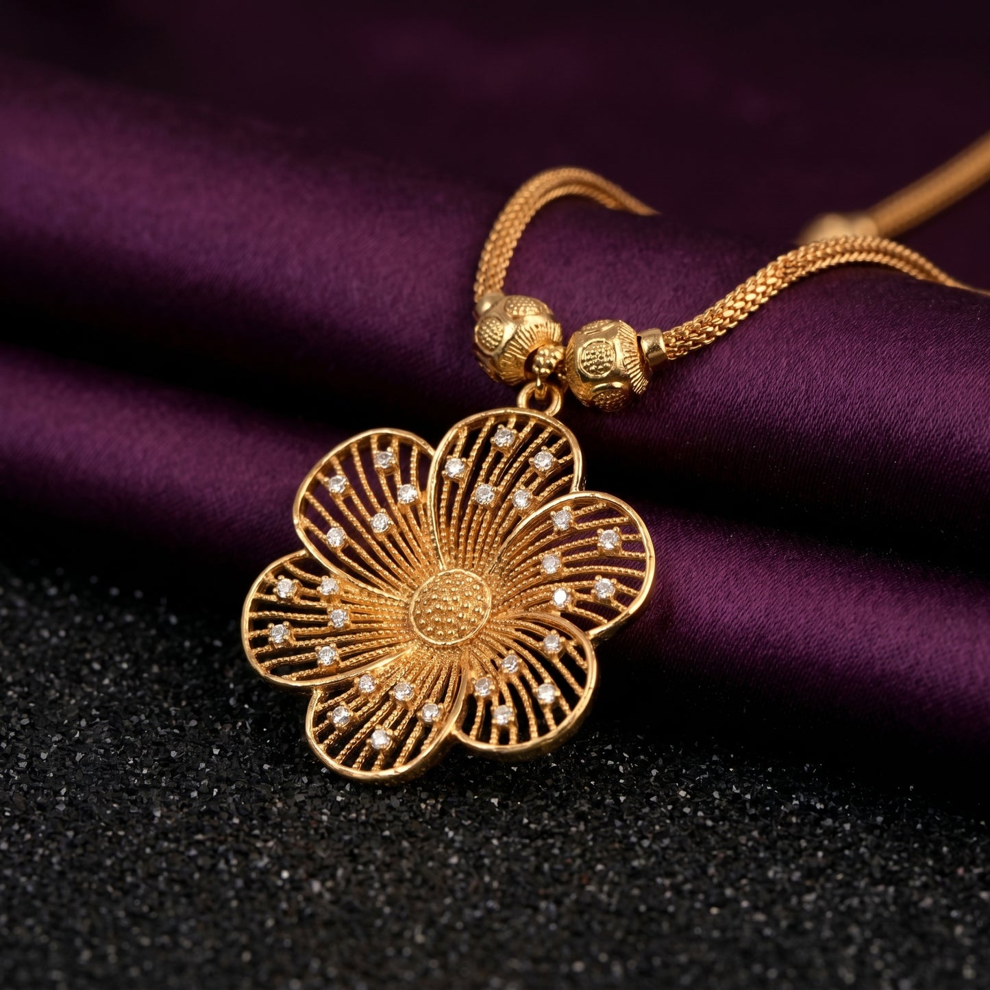 Gold Plated Filigree Flower Pendant Chain