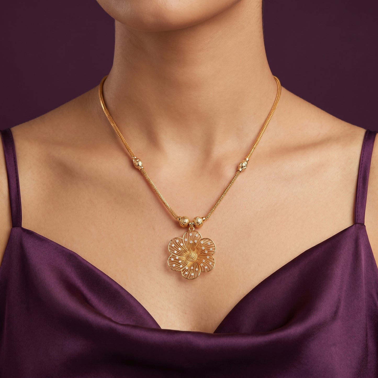 Gold Plated Filigree Flower Pendant Chain