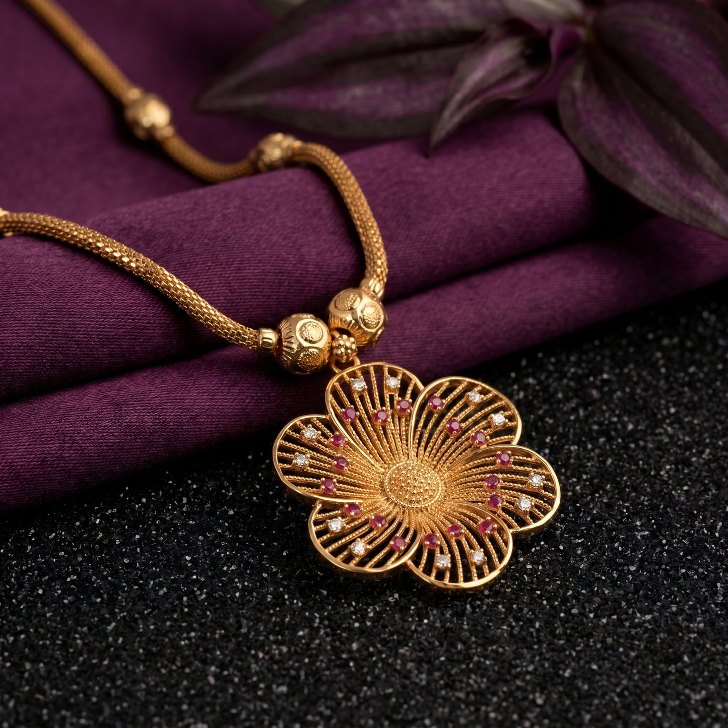 Gold Plated Filigree Flower Pendant Chain