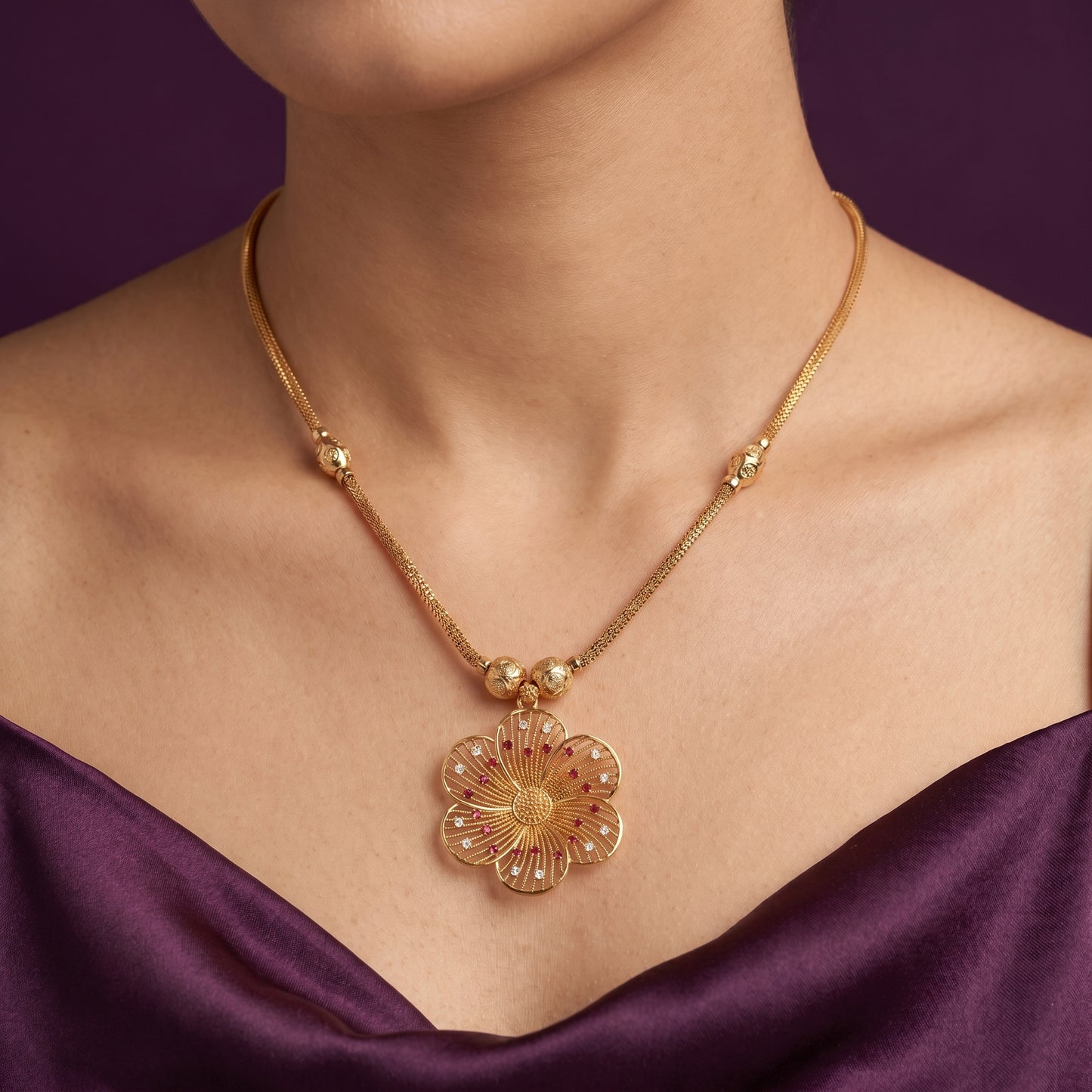 Gold Plated Filigree Flower Pendant Chain