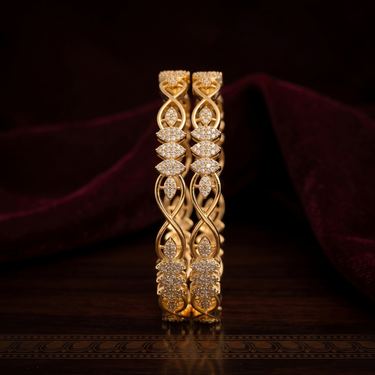 Gold Plated Infinity Motif with Clusters of American Diamond Bangles — Avalna, Arcot Tamil Nadu