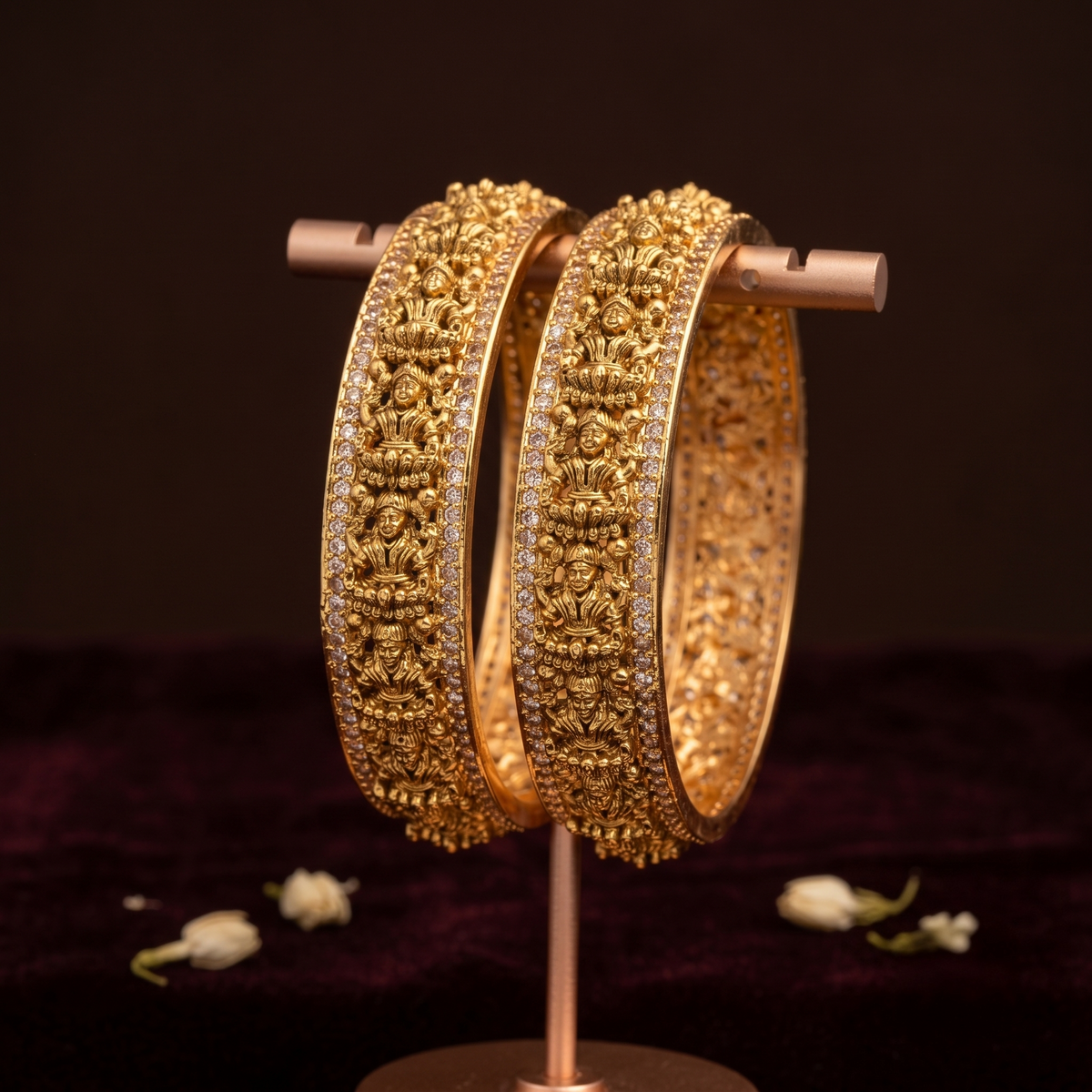 Gold Plated Lakshmi Temple Bangle with White AD Stone — Avalna, Arcot Tamil Nadu