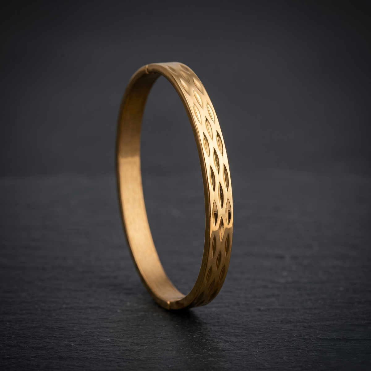 Gold Plated Laser Engraved Eye Pattern Bracelet detail view — Avalna, Arcot Tamil Nadu