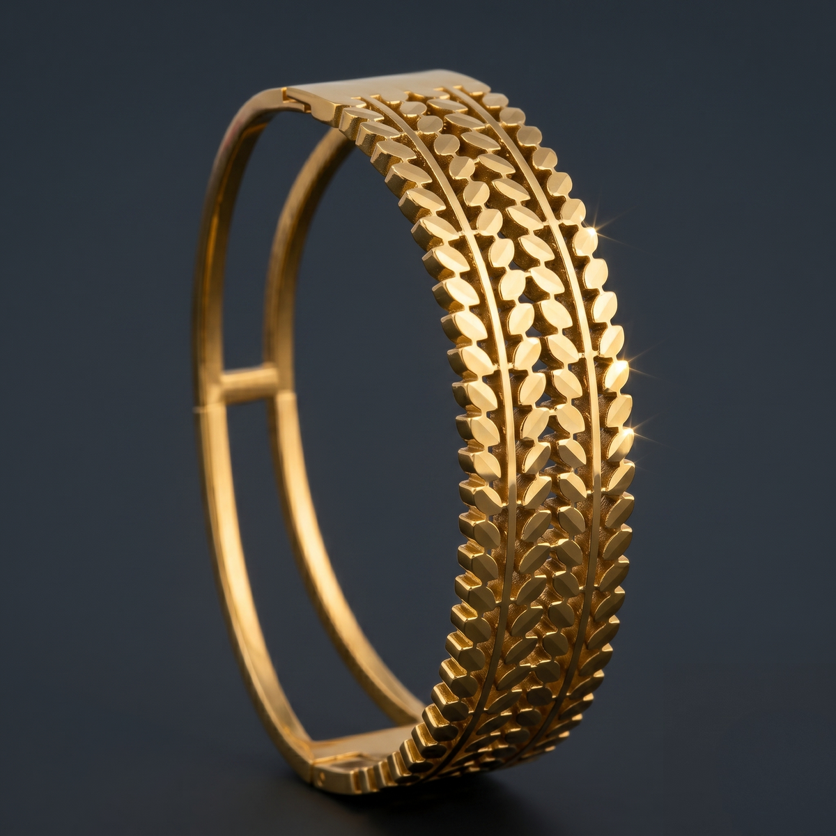 Gold Plated Leaf Design Bracelet close-up — Avalna, Arcot Tamil Nadu