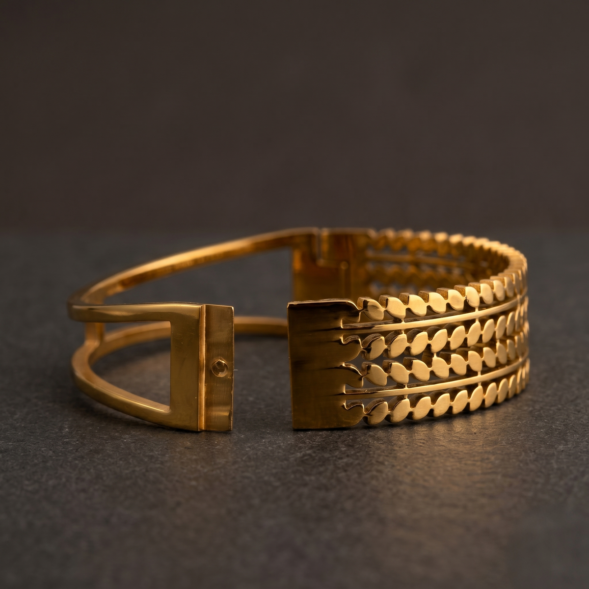 Gold Plated Leaf Design Bracelet alternate angle — Avalna, Arcot Tamil Nadu