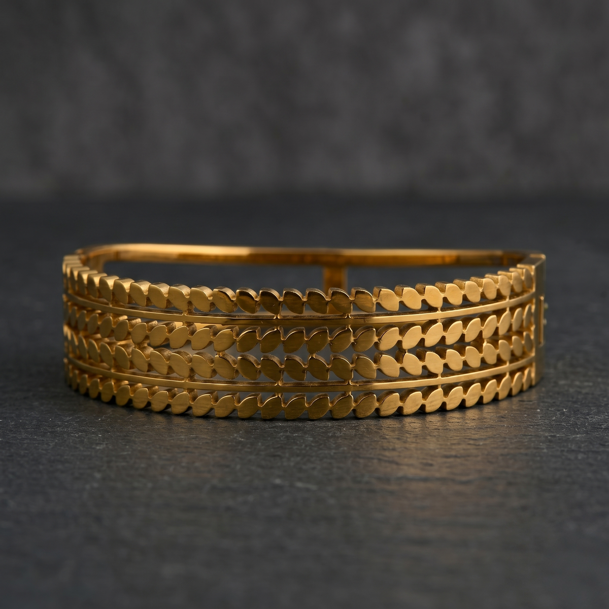 Gold Plated Leaf Design Bracelet detail view — Avalna, Arcot Tamil Nadu