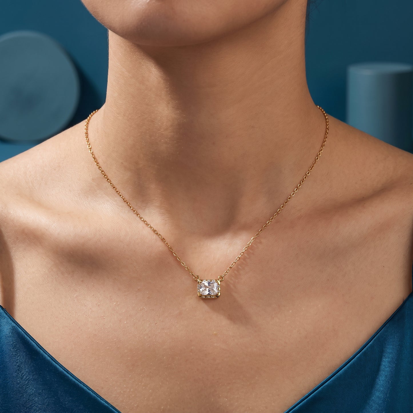 Gold Plated Radiant Solitaire Pendant Chain
