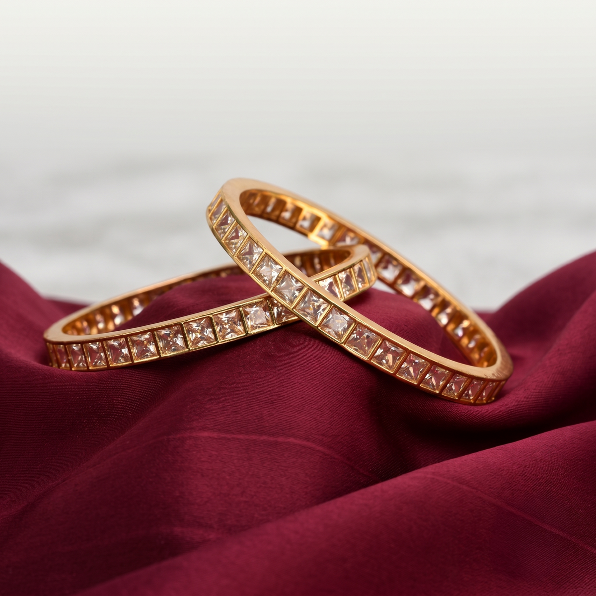 Gold Plated Square Cut Stone Bangle — Green & White view 5 — Avalna, Arcot Tamil Nadu