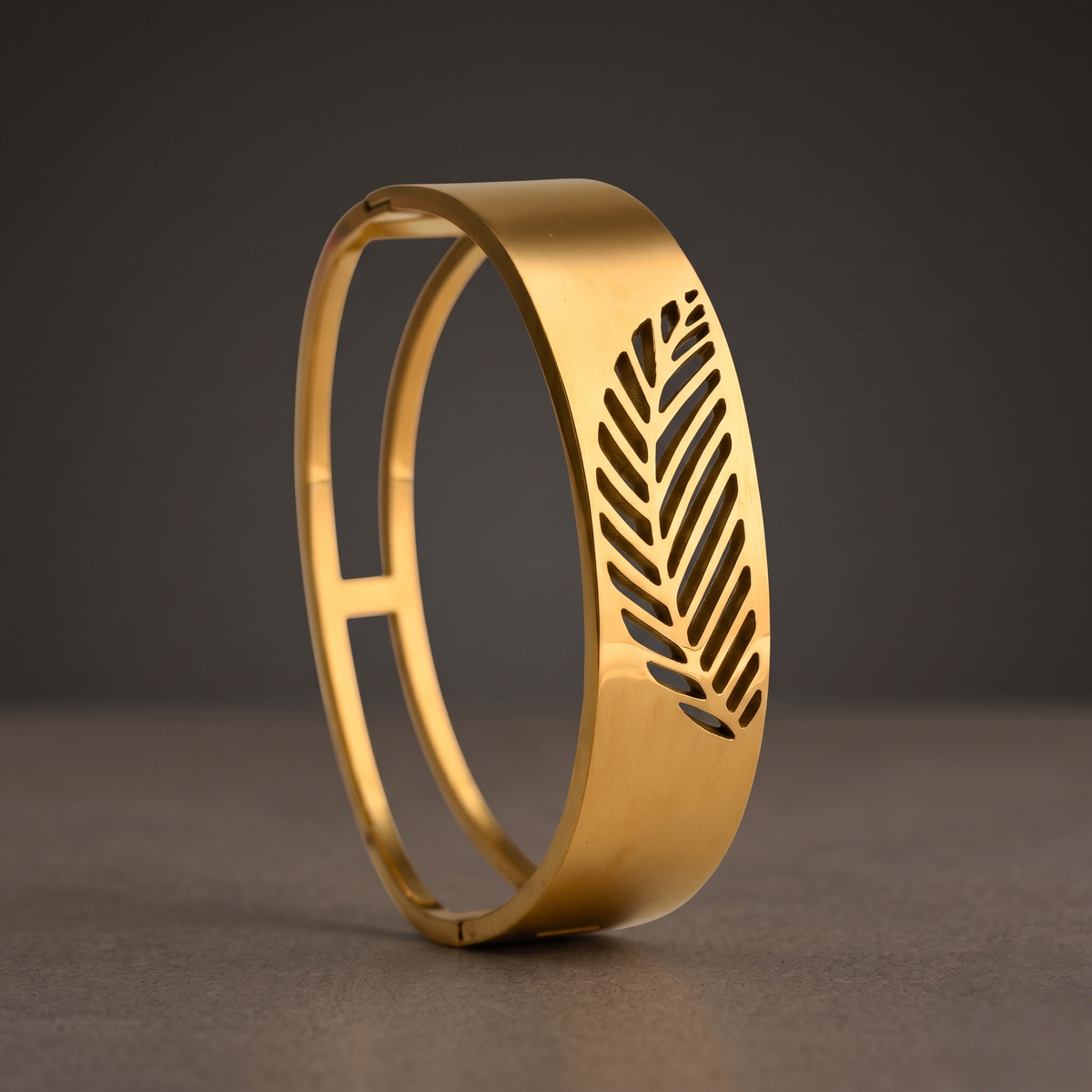 Golden Leaf CutOut Statement Bracelet close-up — Avalna, Arcot Tamil Nadu