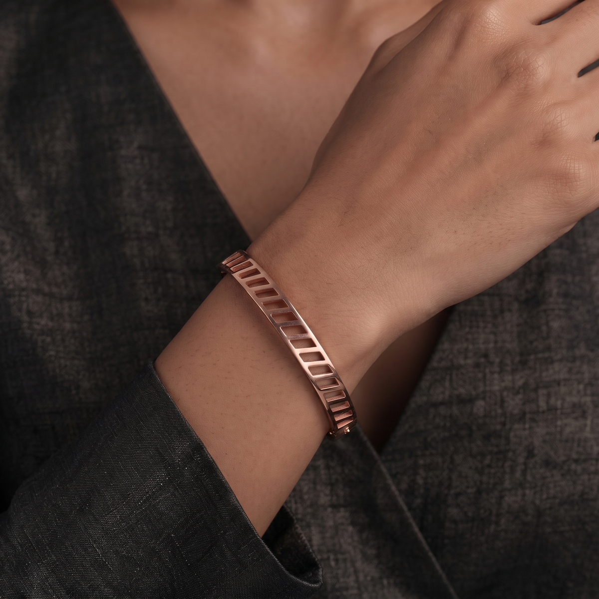 Laser Cut Geometric Cuff -Gold Rose Gold view 7 — Avalna, Arcot Tamil Nadu