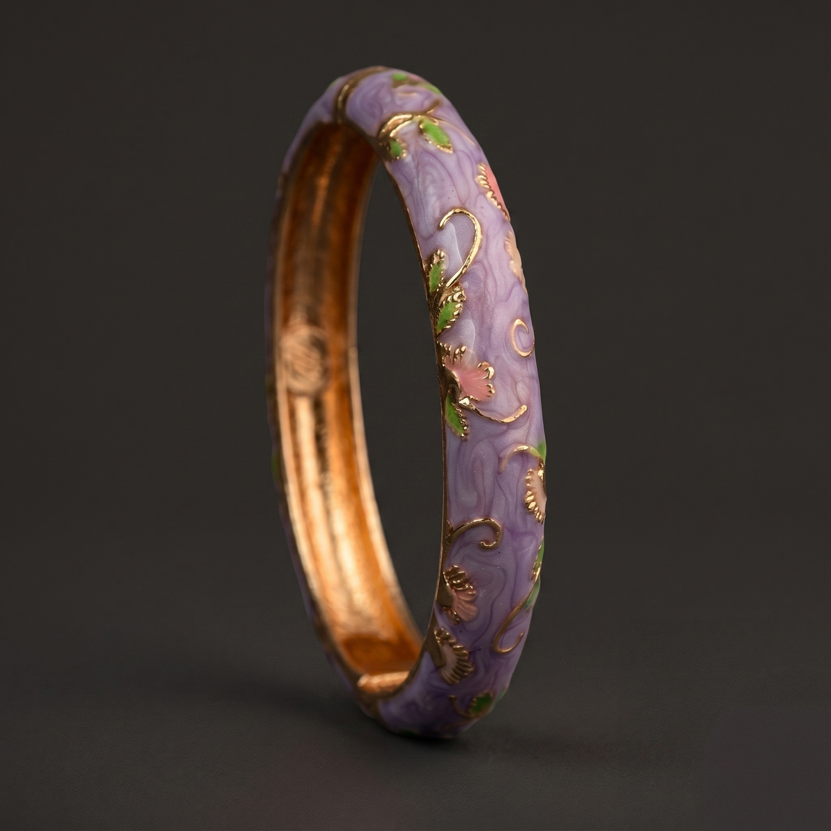 Lilac Floral Enamel/Meenakari Bracelet close-up — Avalna, Arcot Tamil Nadu