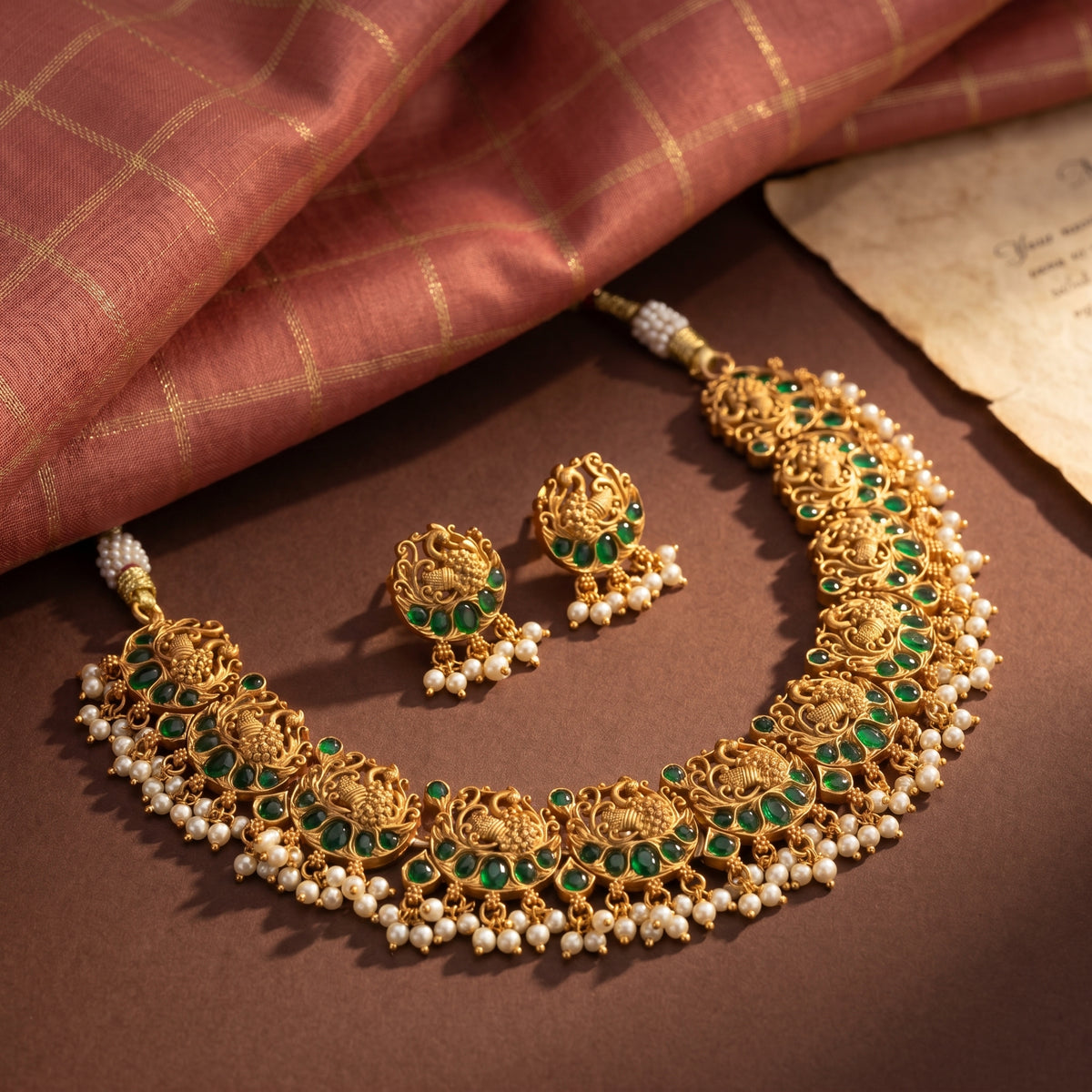 Majestic Peacock Matte Necklace — Avalna, Arcot Tamil Nadu