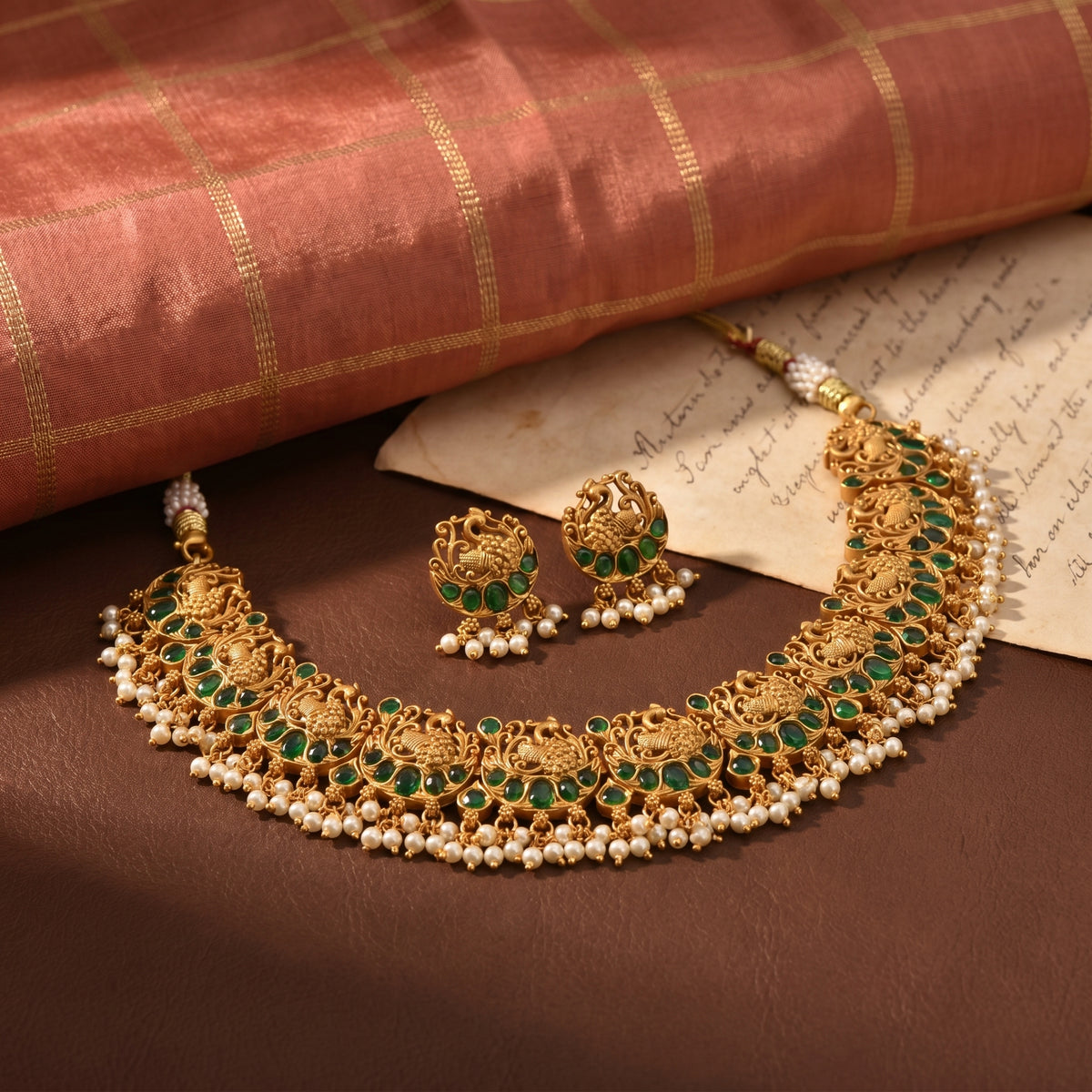 Majestic Peacock Matte Necklace alternate angle — Avalna, Arcot Tamil Nadu