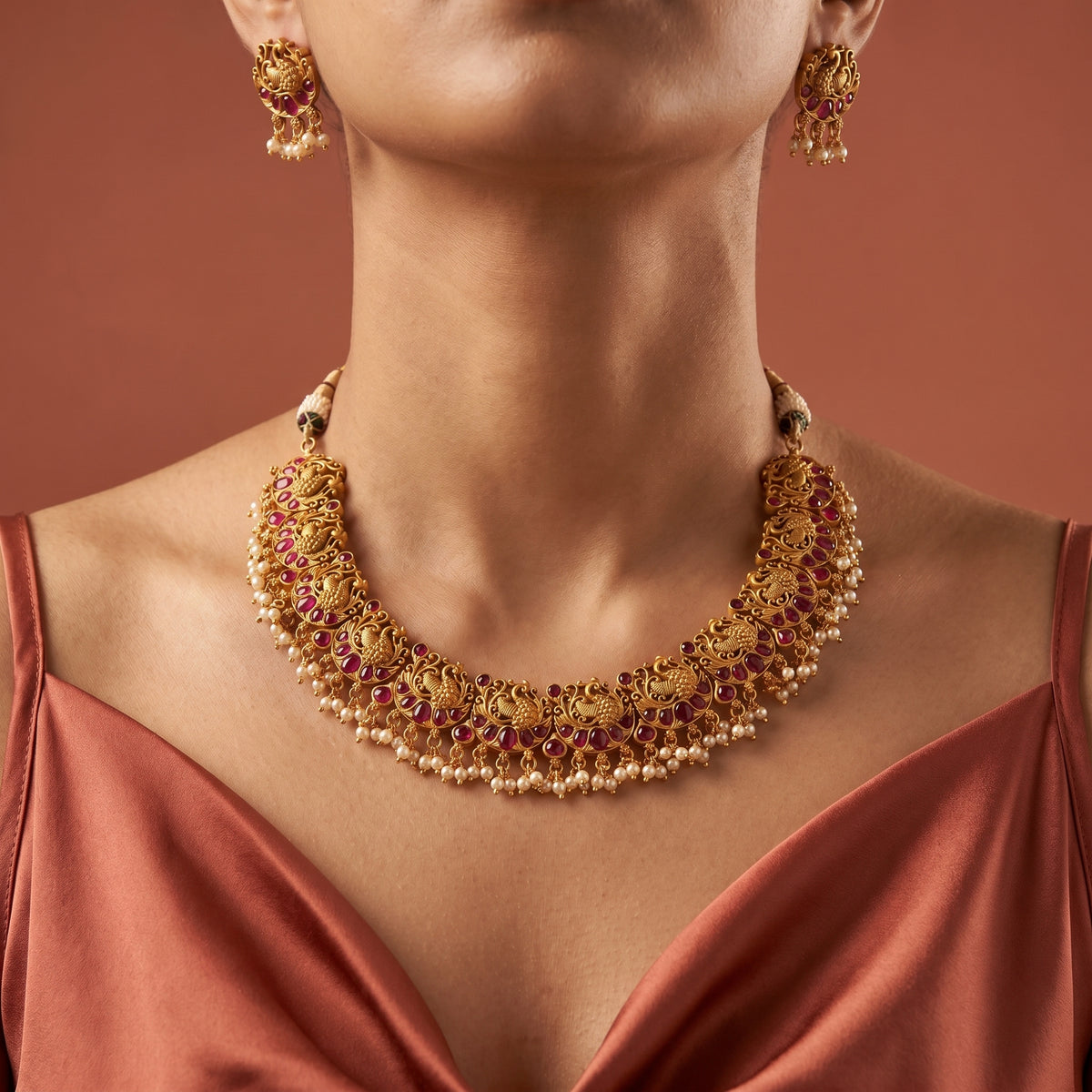 Majestic Peacock Matte Necklace view 5 — Avalna, Arcot Tamil Nadu