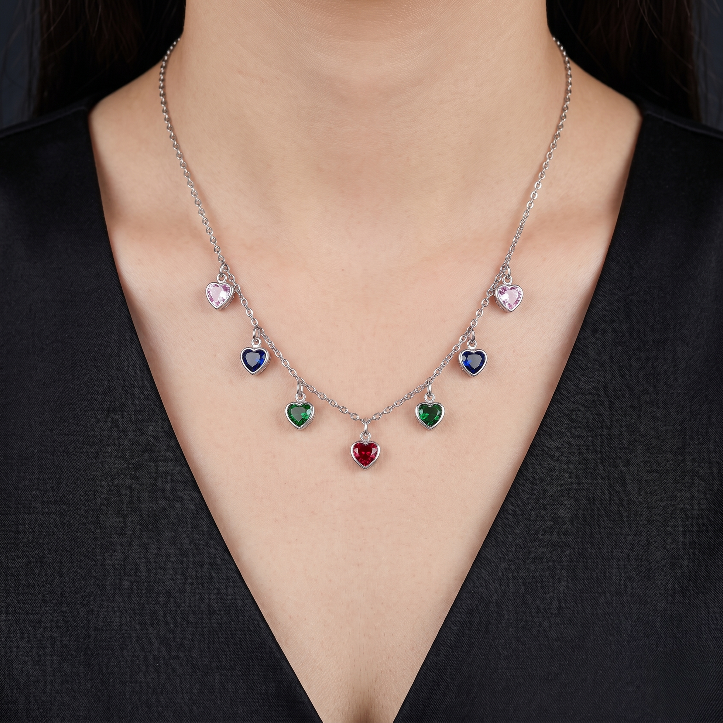 Multi-Color Heart Charm Necklace