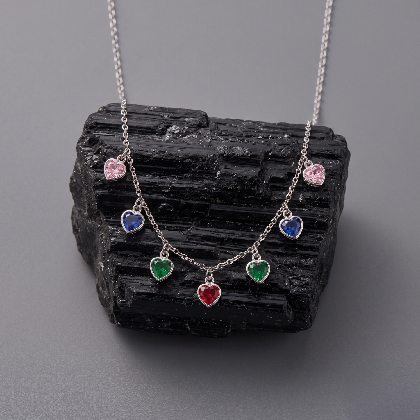 Multi-Color Heart Charm Necklace