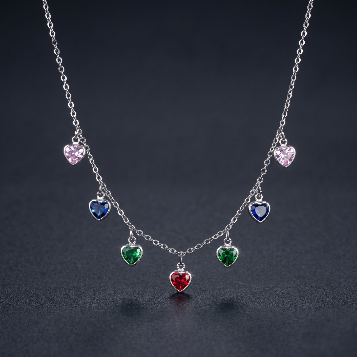 Multi-Color Heart Charm Necklace