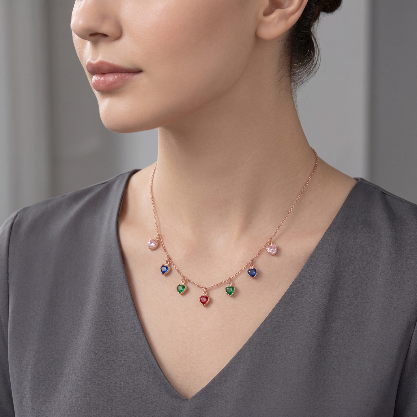 Multi-Color Heart Charm Necklace