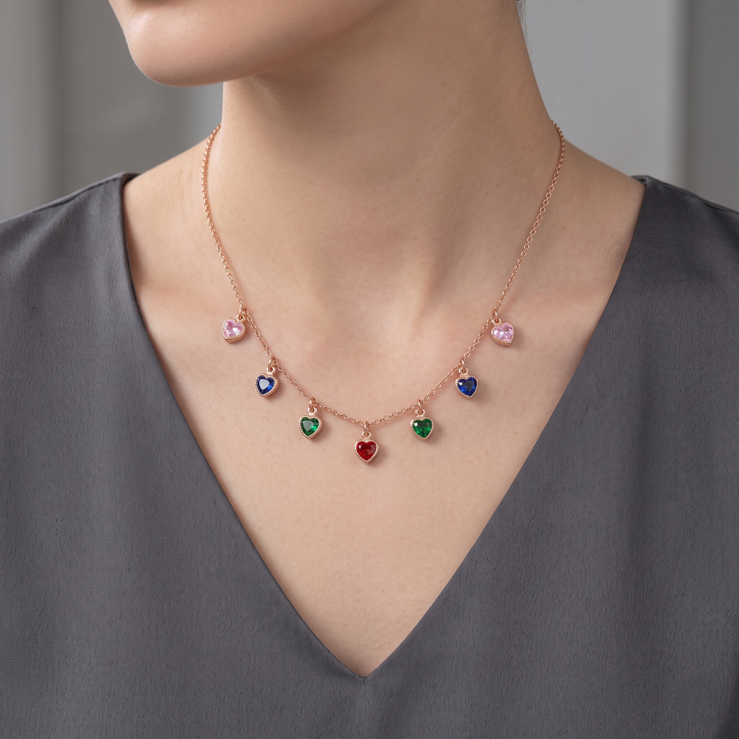 Multi-Color Heart Charm Necklace