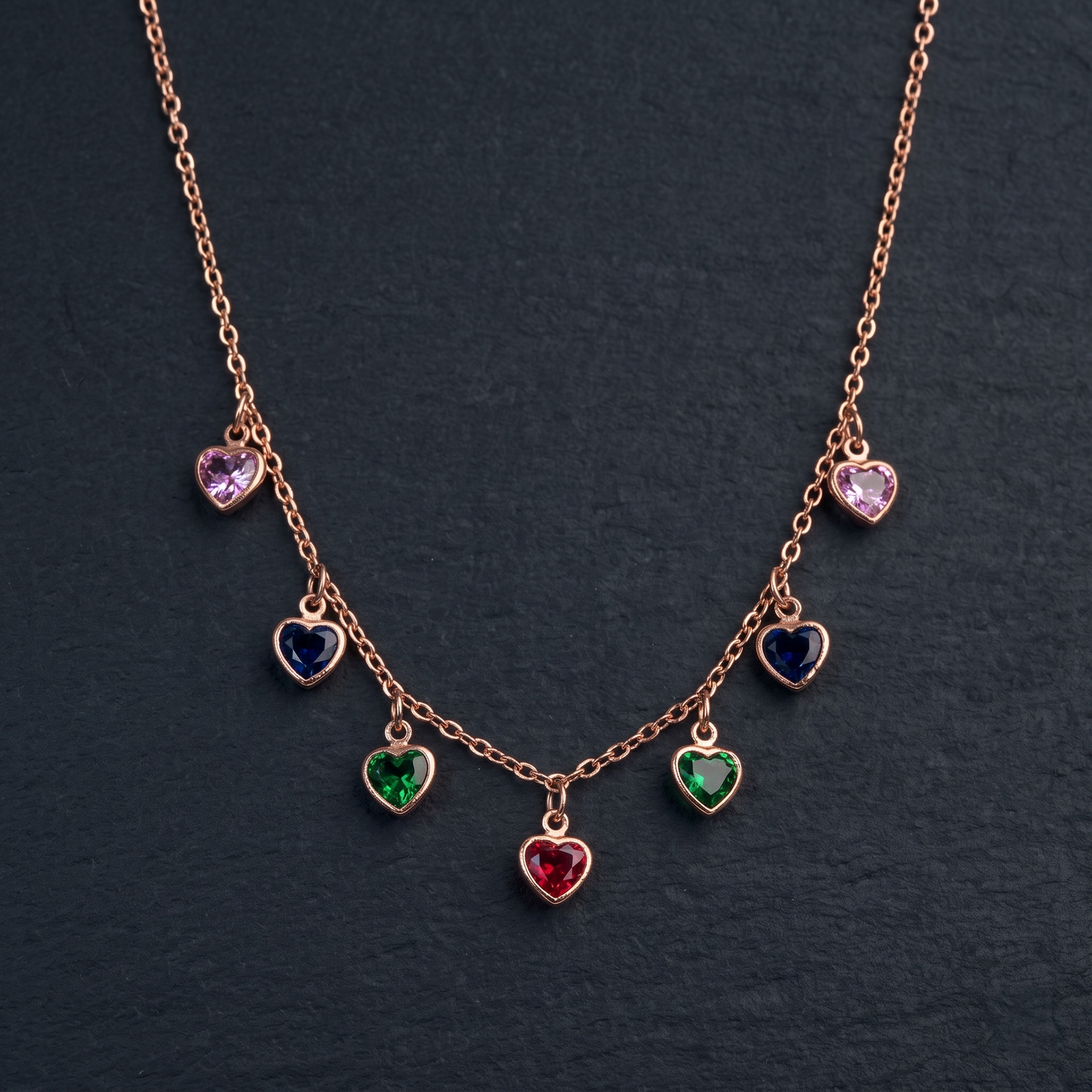 Multi-Color Heart Charm Necklace