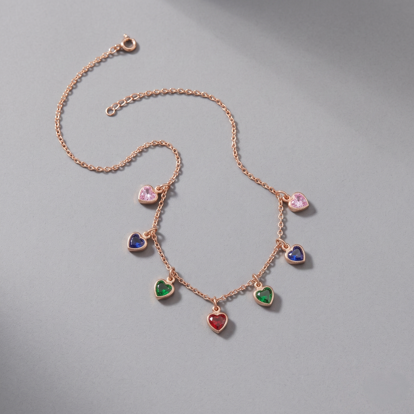 Multi-Color Heart Charm Necklace