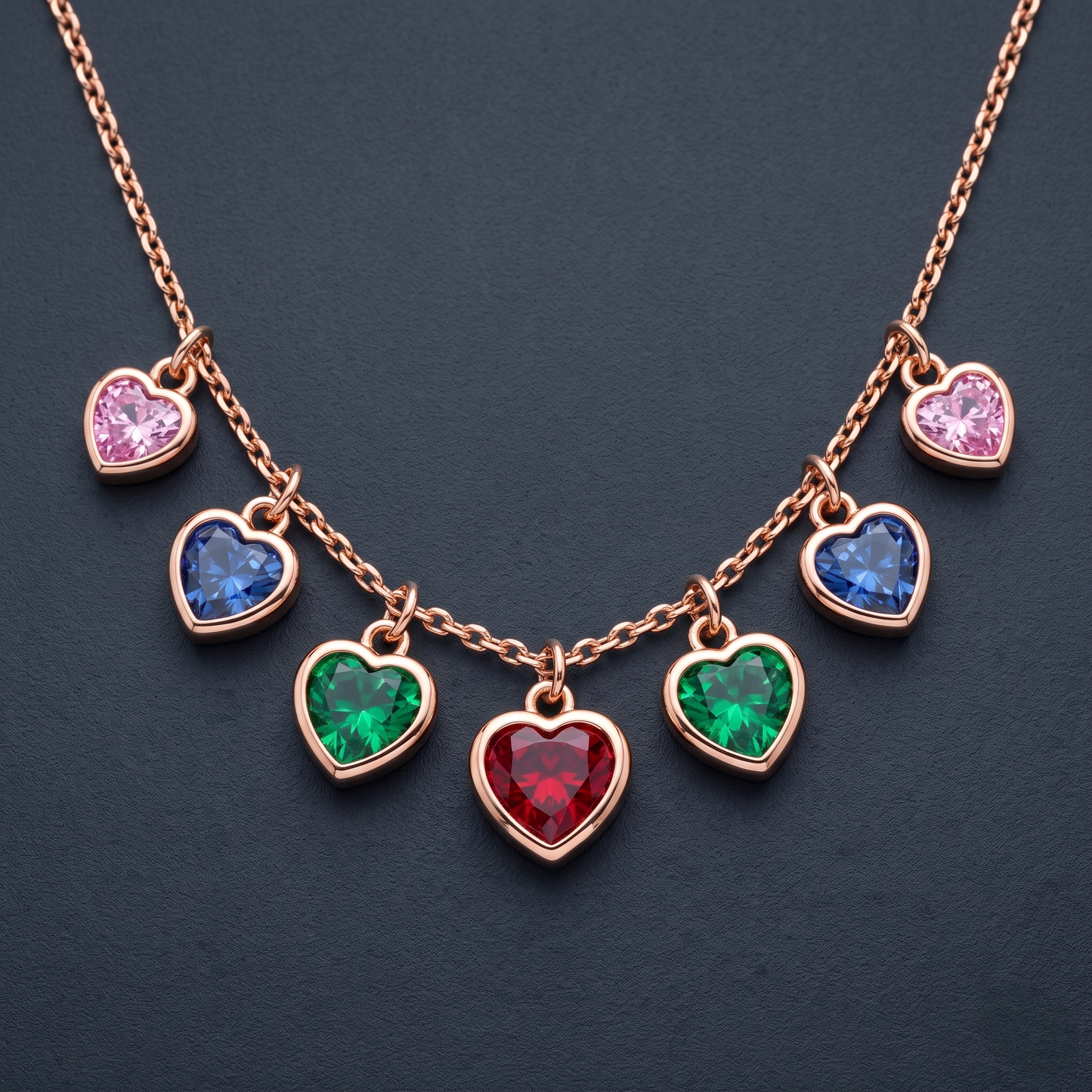 Multi-Color Heart Charm Necklace