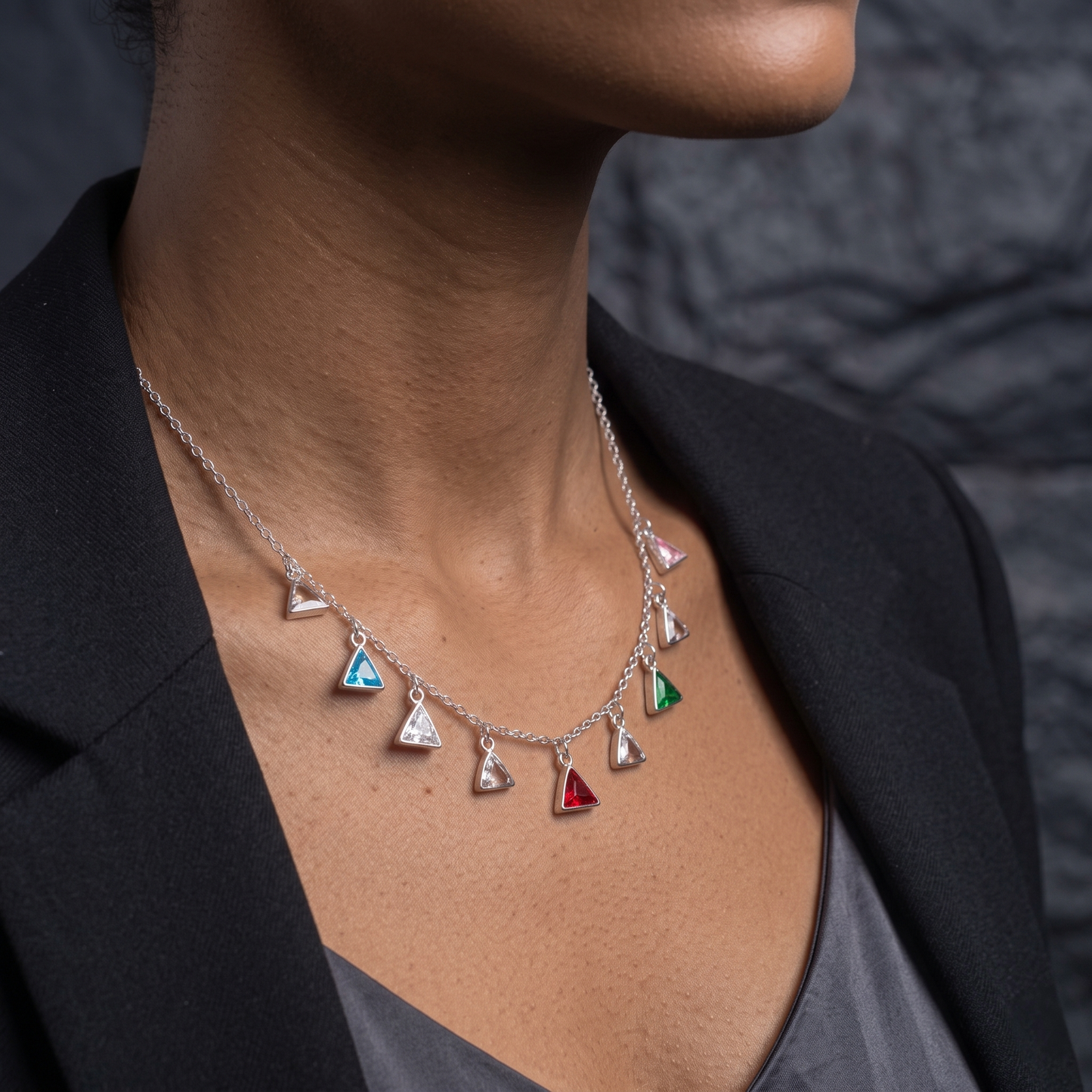 Multi-Color Triangle Charm Necklace