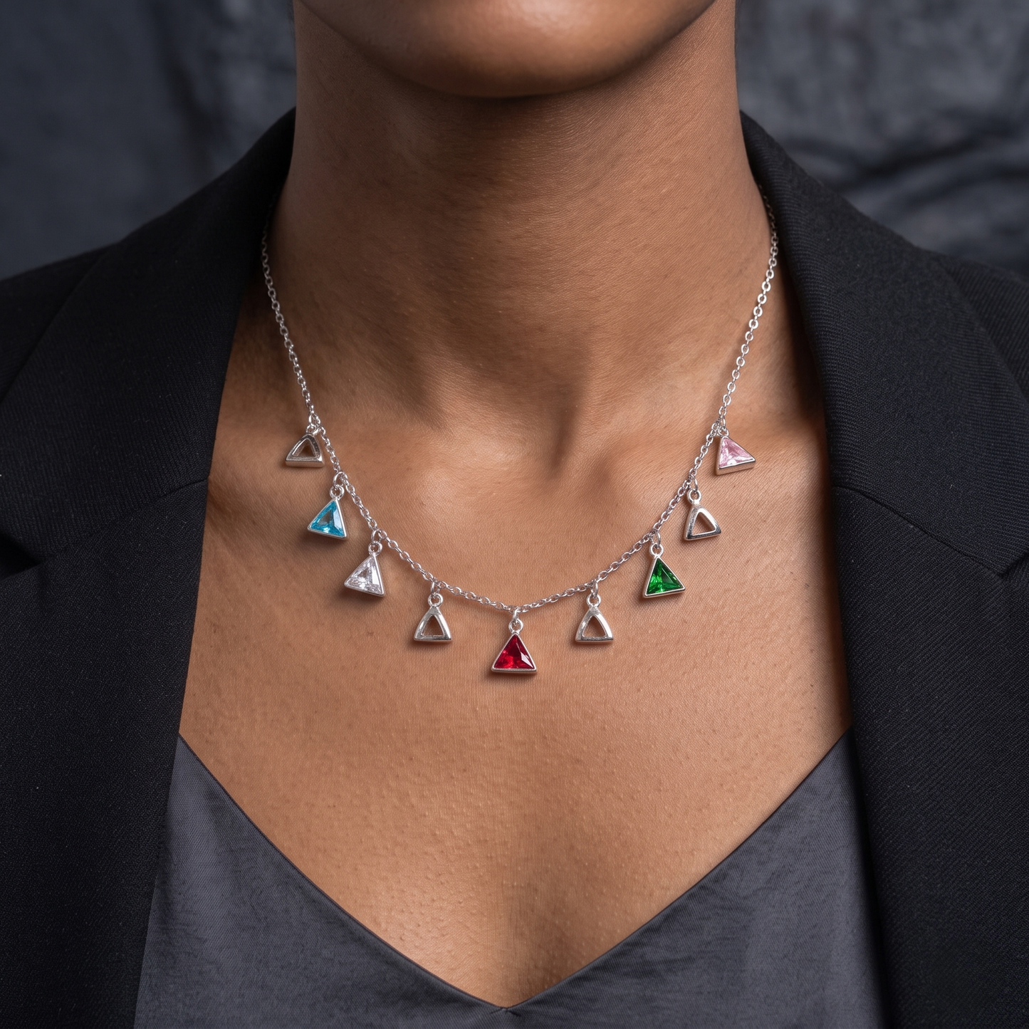 Multi-Color Triangle Charm Necklace