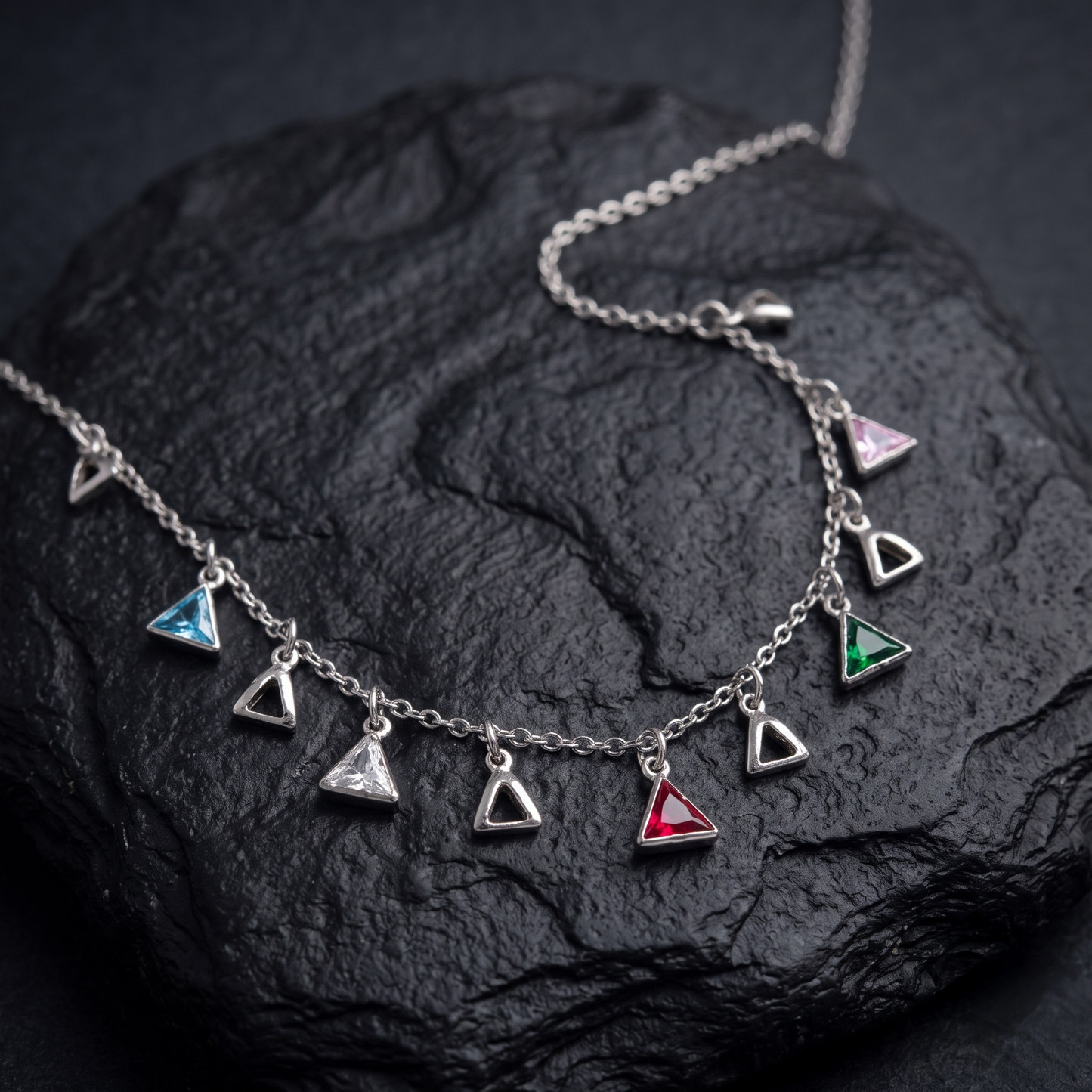 Multi-Color Triangle Charm Necklace