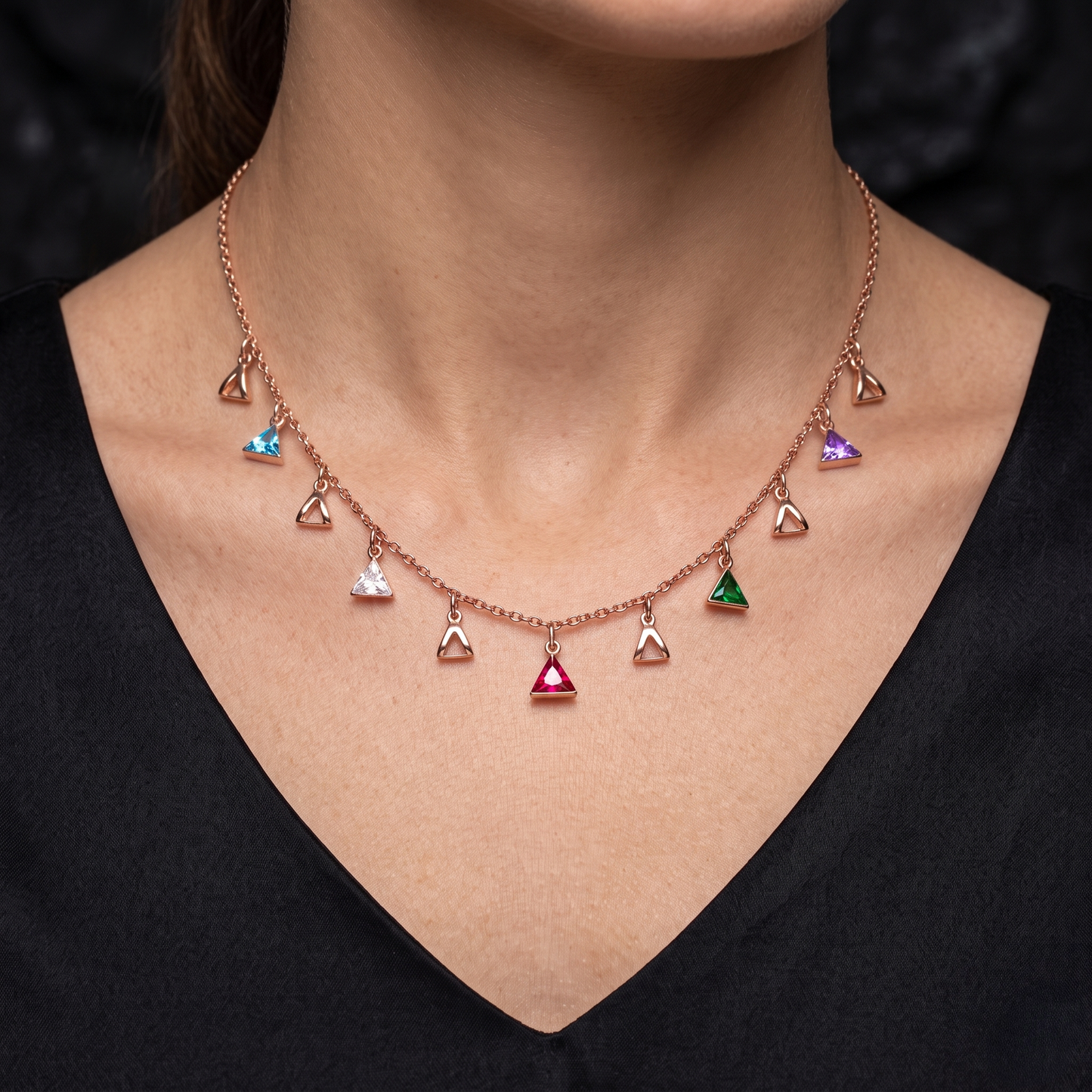 Multi-Color Triangle Charm Necklace