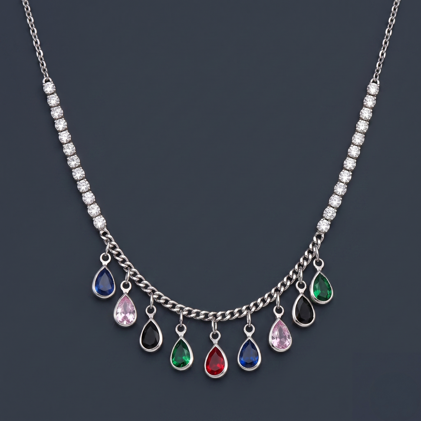Multi-Colored Raindrop Necklace