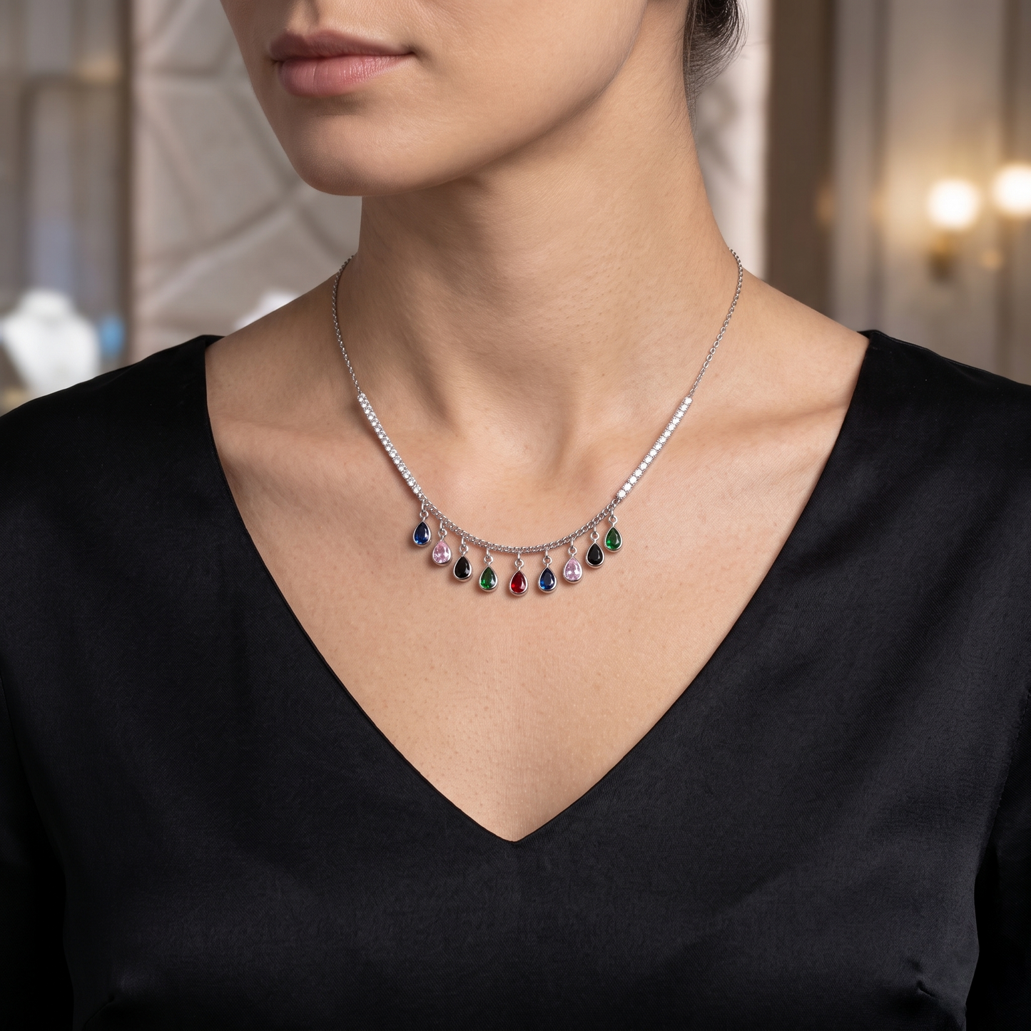Multi-Colored Raindrop Necklace