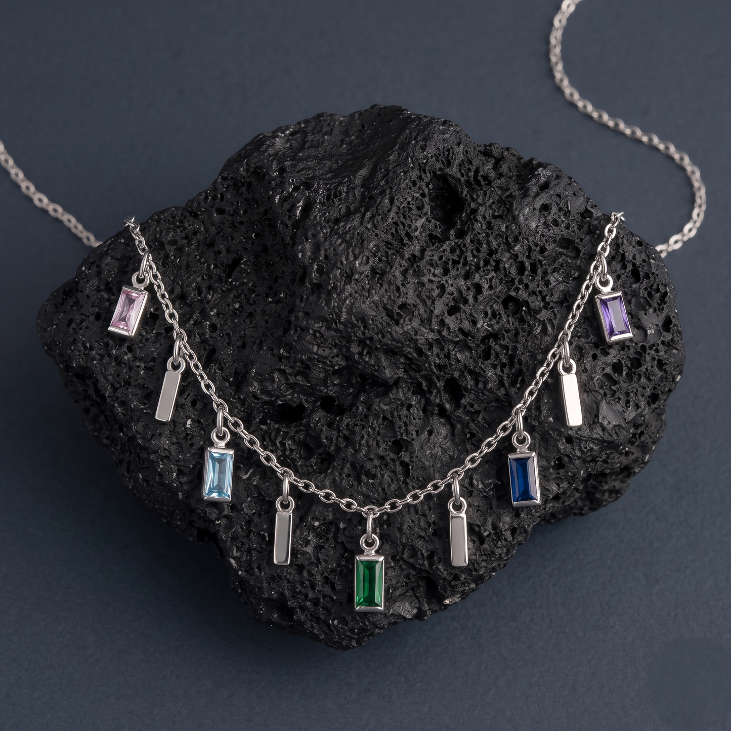 Rainbow Glass Stone Bar Necklace