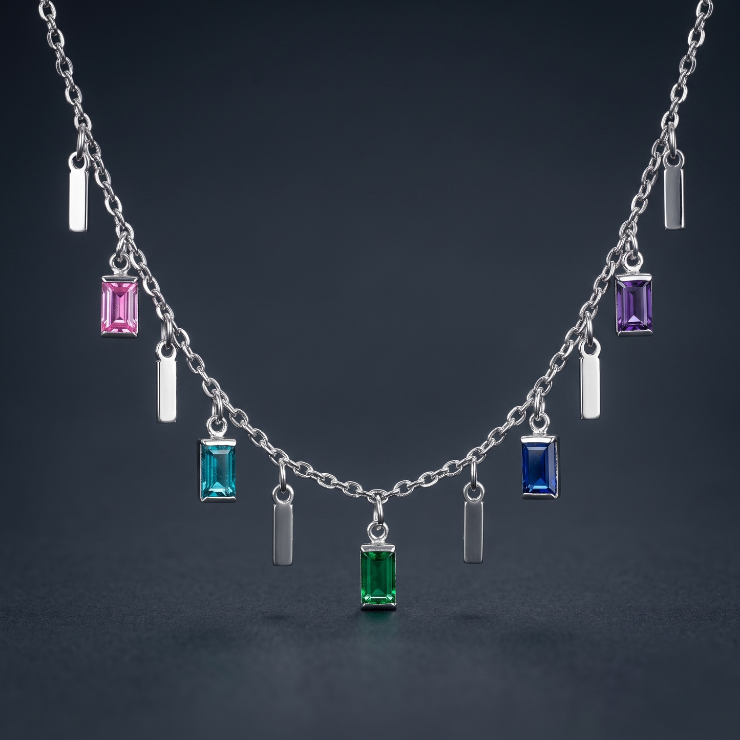 Rainbow Glass Stone Bar Necklace