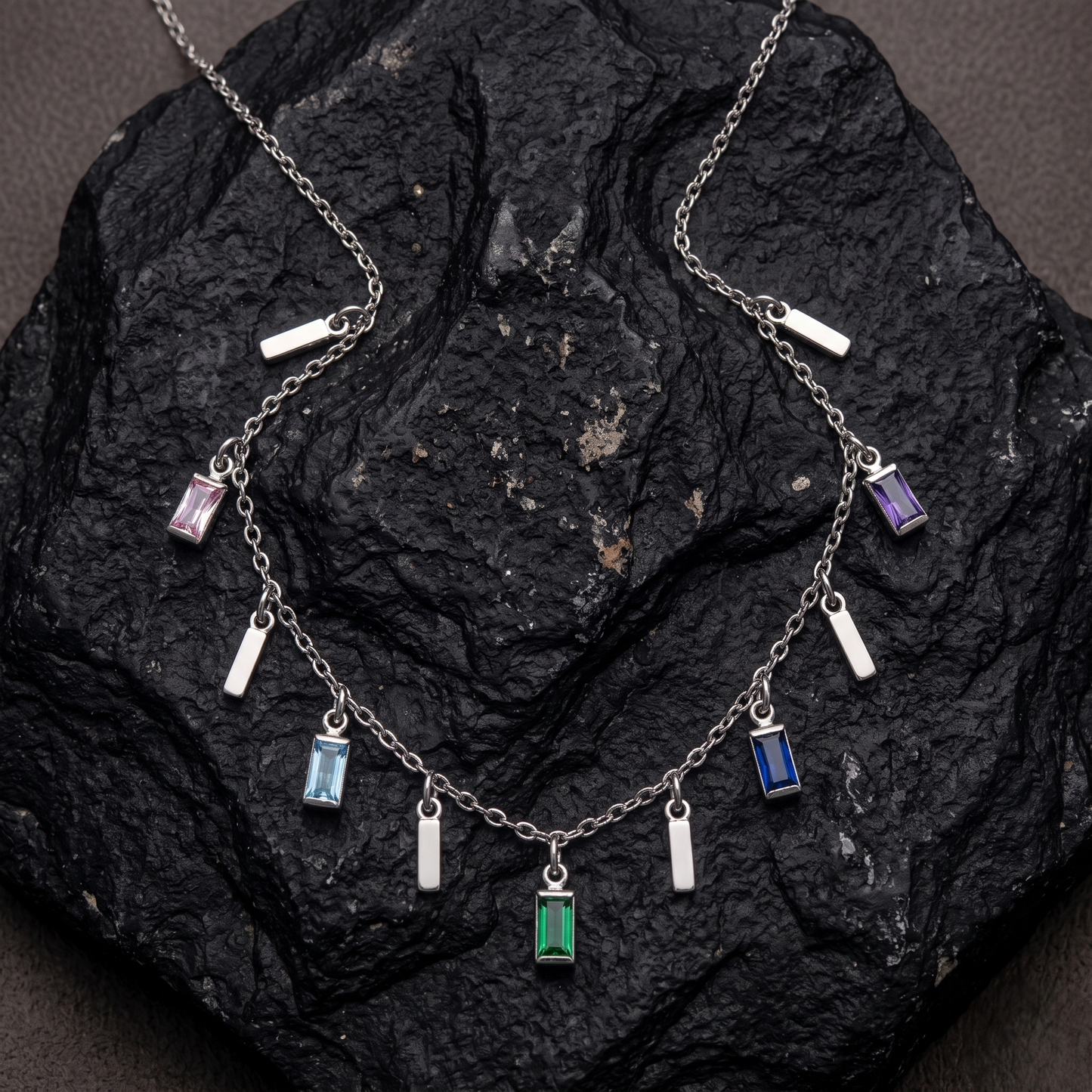 Rainbow Glass Stone Bar Necklace
