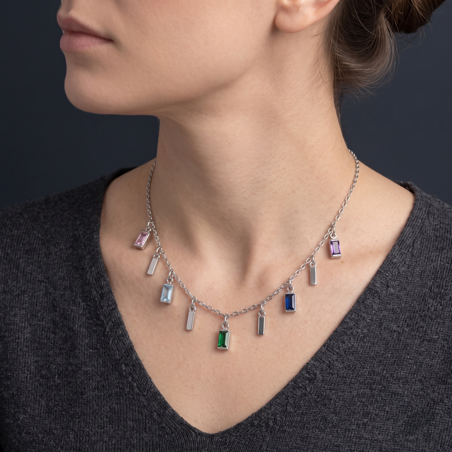 Rainbow Glass Stone Bar Necklace