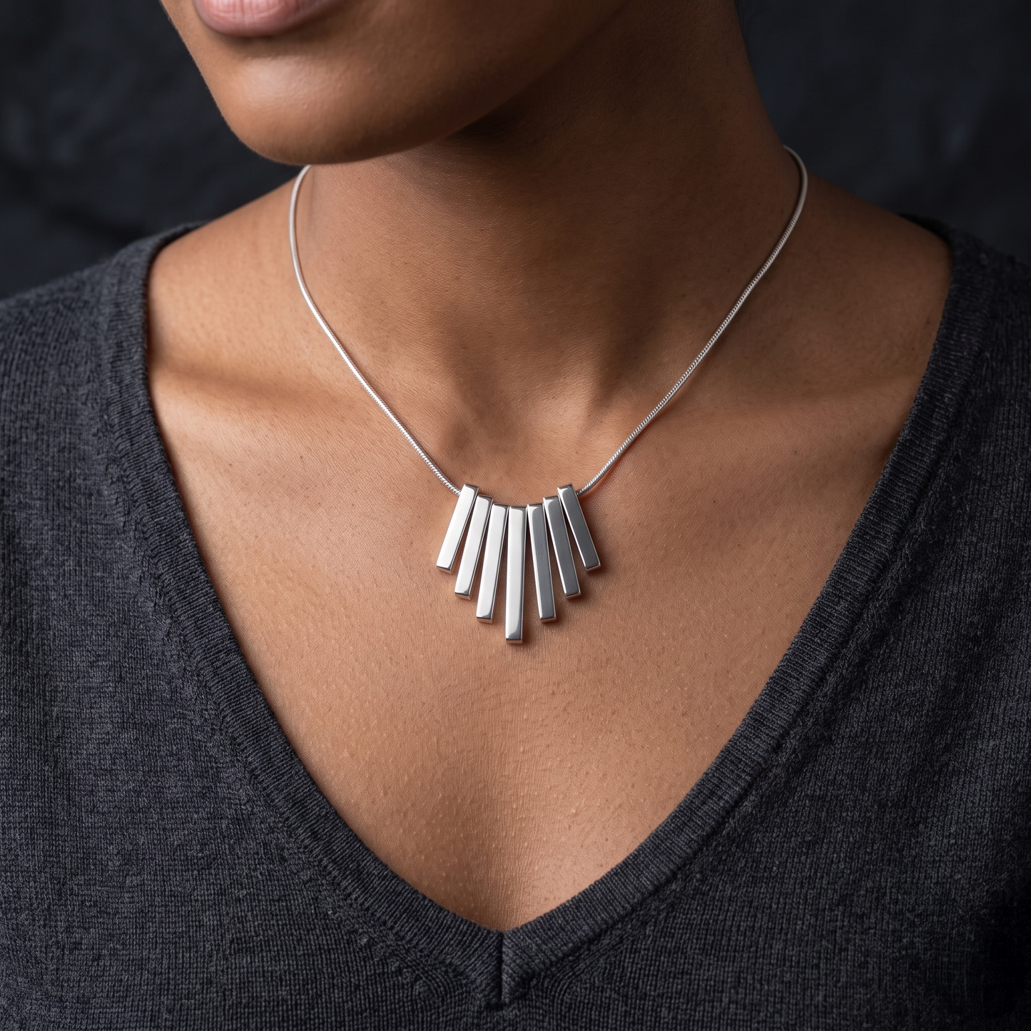 Rhodium Bar Fringe Chain