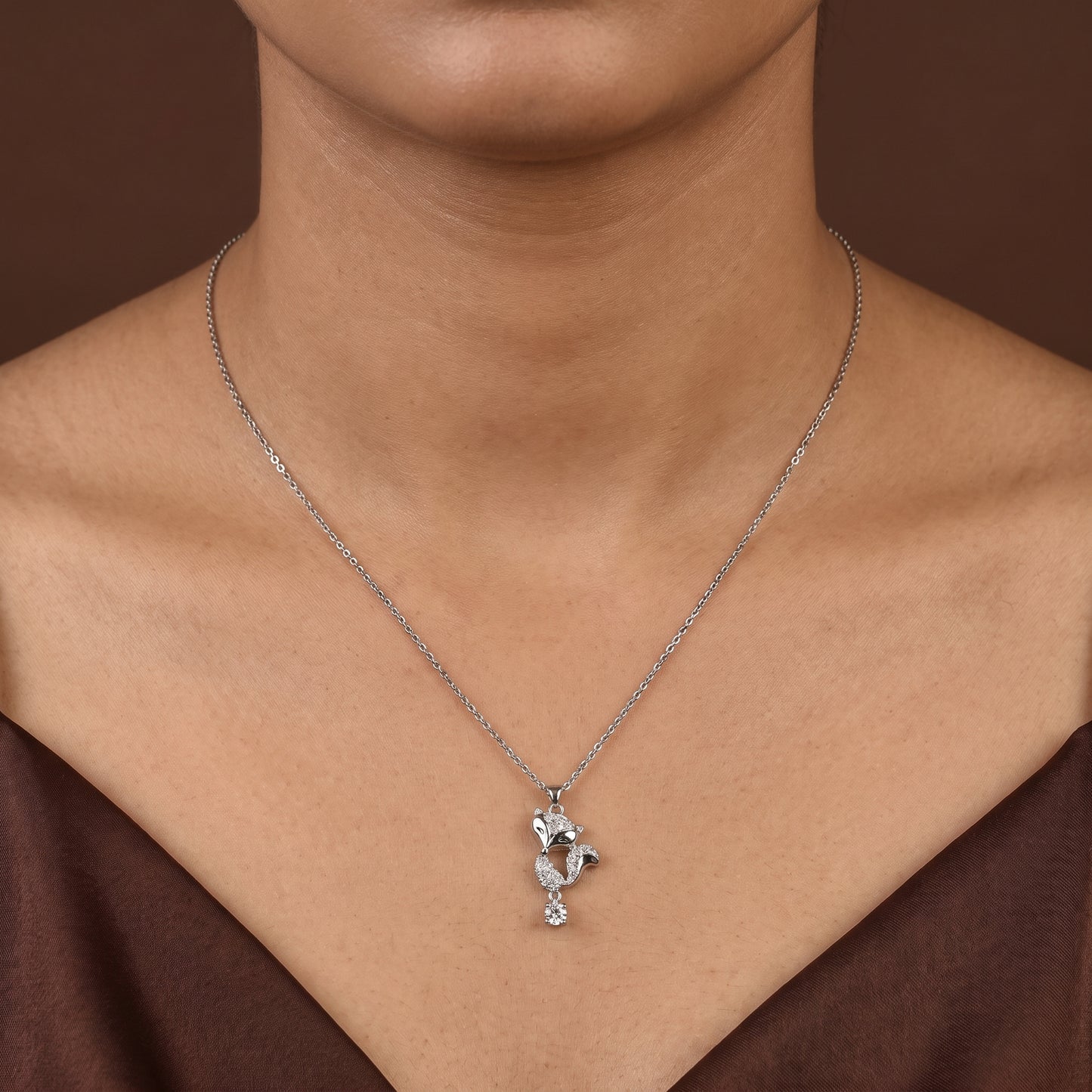 Rhodium Fox Pendant Chain