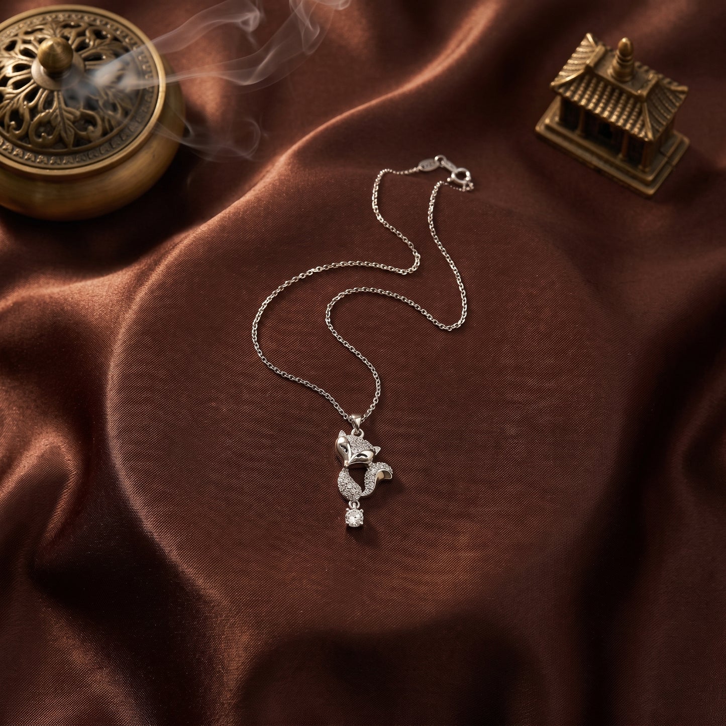 Rhodium Fox Pendant Chain