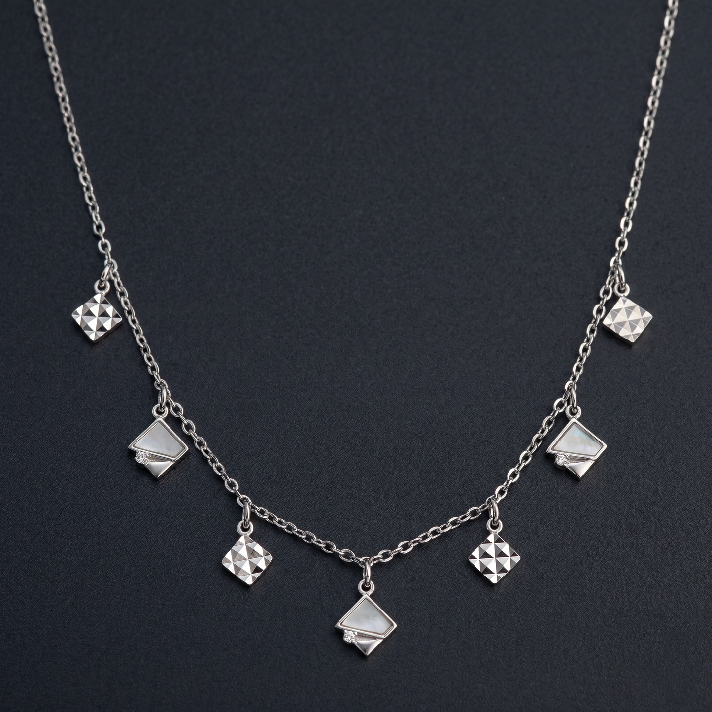 Rhodium Plated Geometric Charm Necklace